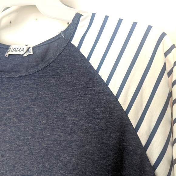 Chama Plus Size Basic Striped Short Sleeve Top - Picture 2 of 6